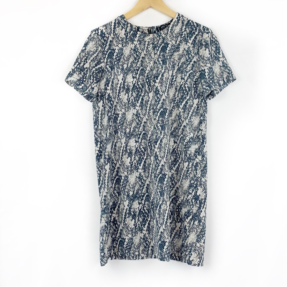 Mango MNG Reptile Animal Print Blue Tan Shift Dress